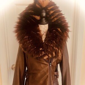 🌺Stunning✨!Anna Biagini Brown/Faux Fur Leather Coat